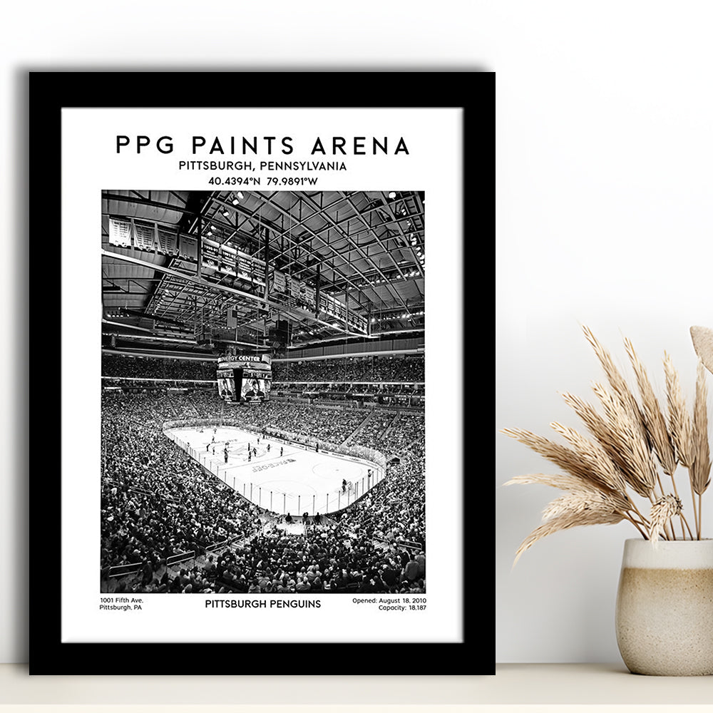 Ppg Paints Arena Stadium Black And White, Pittsburgh Penguins Hockey Stadium Wall Art, Framed Art Prints Wall Decor