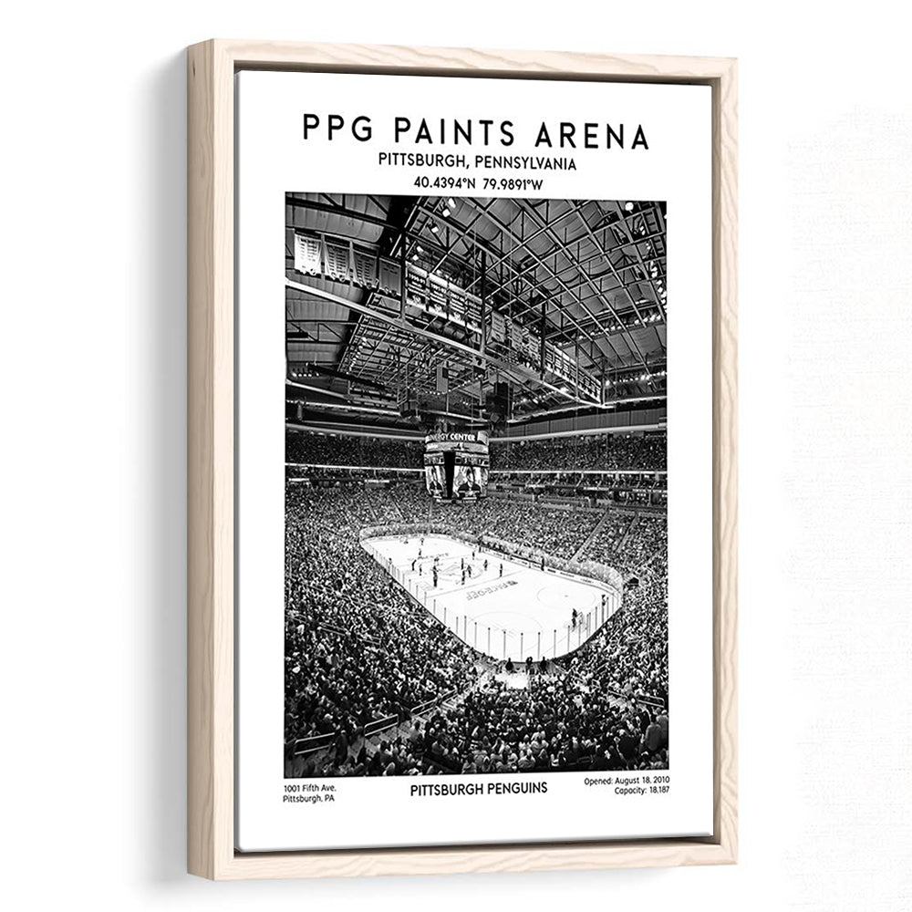 Ppg Paints Arena Stadium Black And White, Pittsburgh Penguins Hockey Stadium Wall Art, Framed Canvas Prints Wall Art