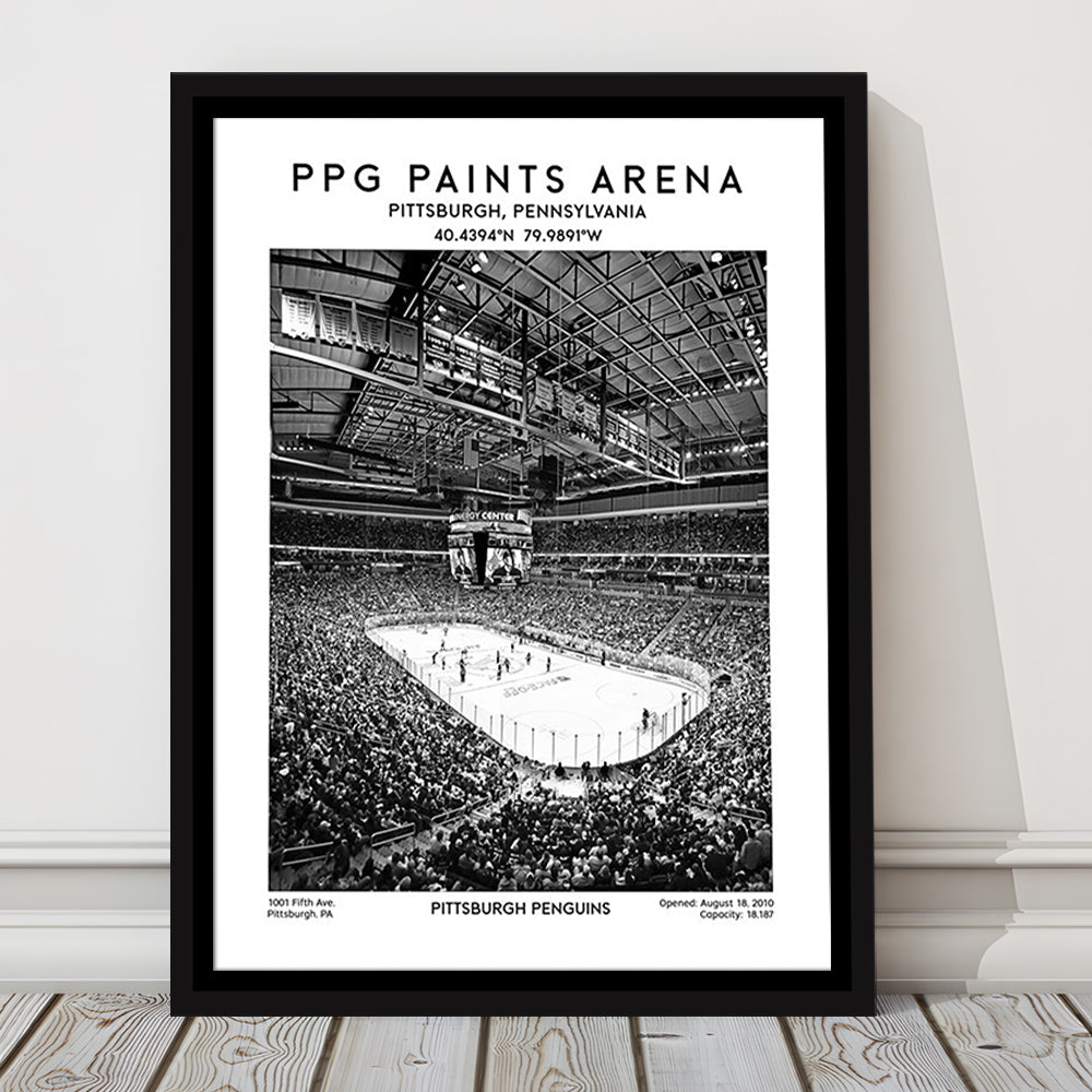Ppg Paints Arena Stadium Black And White, Pittsburgh Penguins Hockey Stadium Wall Art, Framed Canvas Prints Wall Art