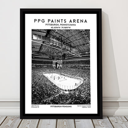 Ppg Paints Arena Stadium Black And White, Pittsburgh Penguins Hockey Stadium Wall Art, Framed Canvas Prints Wall Art