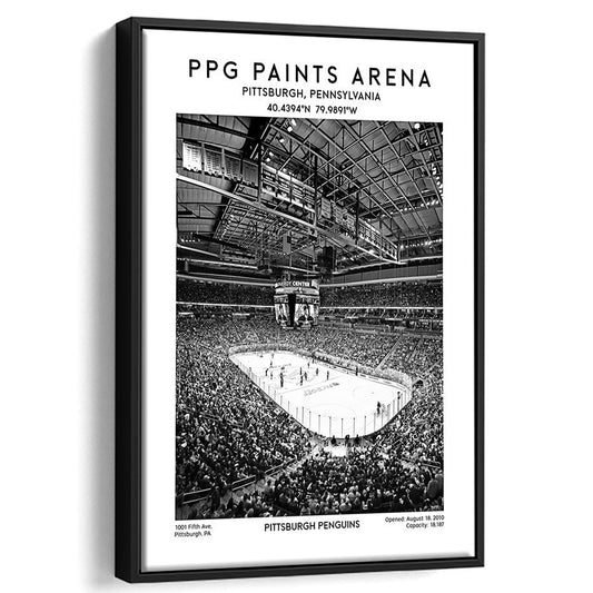 Ppg Paints Arena Stadium Black And White, Pittsburgh Penguins Hockey Stadium Wall Art, Framed Canvas Prints Wall Art