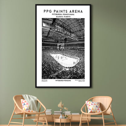 Ppg Paints Arena Stadium Black And White, Pittsburgh Penguins Hockey Stadium Wall Art, Framed Canvas Prints Wall Art
