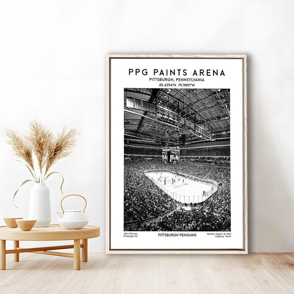 Ppg Paints Arena Stadium Black And White, Pittsburgh Penguins Hockey Stadium Wall Art, Framed Canvas Prints Wall Art