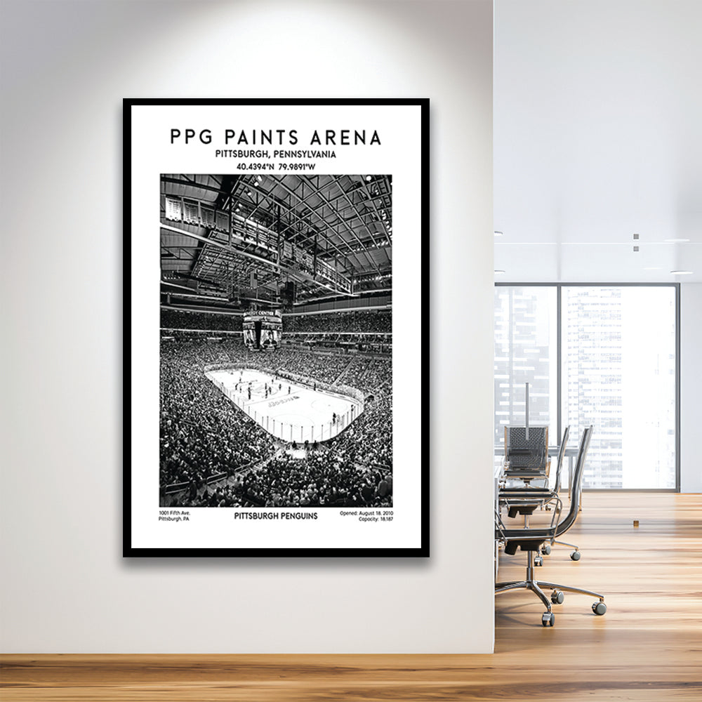 Ppg Paints Arena Stadium Black And White, Pittsburgh Penguins Hockey Stadium Wall Art, Framed Art Prints Wall Decor