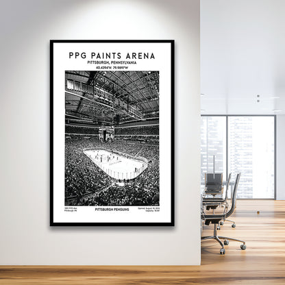 Ppg Paints Arena Stadium Black And White, Pittsburgh Penguins Hockey Stadium Wall Art, Framed Art Prints Wall Decor