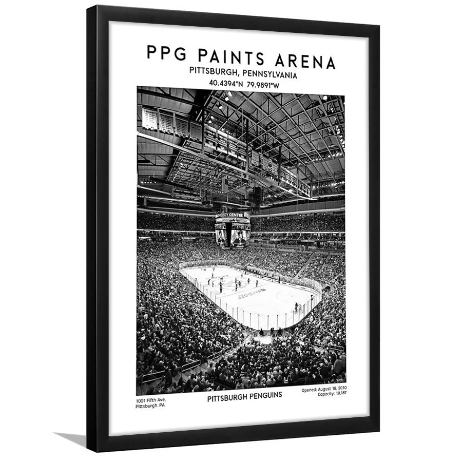 Ppg Paints Arena Stadium Black And White, Pittsburgh Penguins Hockey Stadium Wall Art, Framed Art Prints Wall Decor