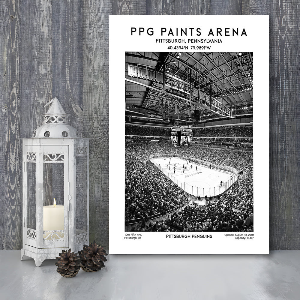 Ppg Paints Arena Stadium Black And White, Pittsburgh Penguins Hockey Stadium Wall Art, Canvas Prints Wall Art, Man Cave Decor