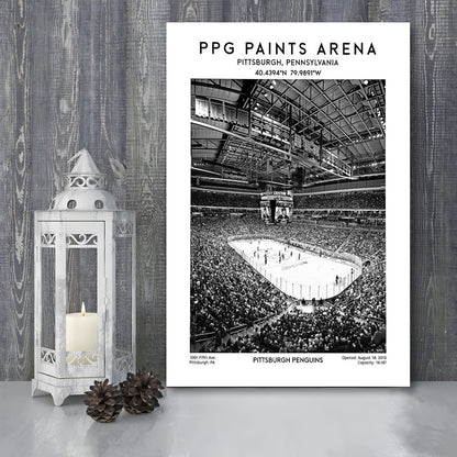 Ppg Paints Arena Stadium Black And White, Pittsburgh Penguins Hockey Stadium Wall Art, Canvas Prints Wall Art, Man Cave Decor