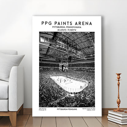 Ppg Paints Arena Stadium Black And White, Pittsburgh Penguins Hockey Stadium Wall Art, Canvas Prints Wall Art, Man Cave Decor
