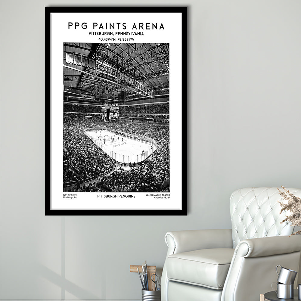 Ppg Paints Arena Stadium Black And White, Pittsburgh Penguins Hockey Stadium Wall Art, Framed Art Prints Wall Decor