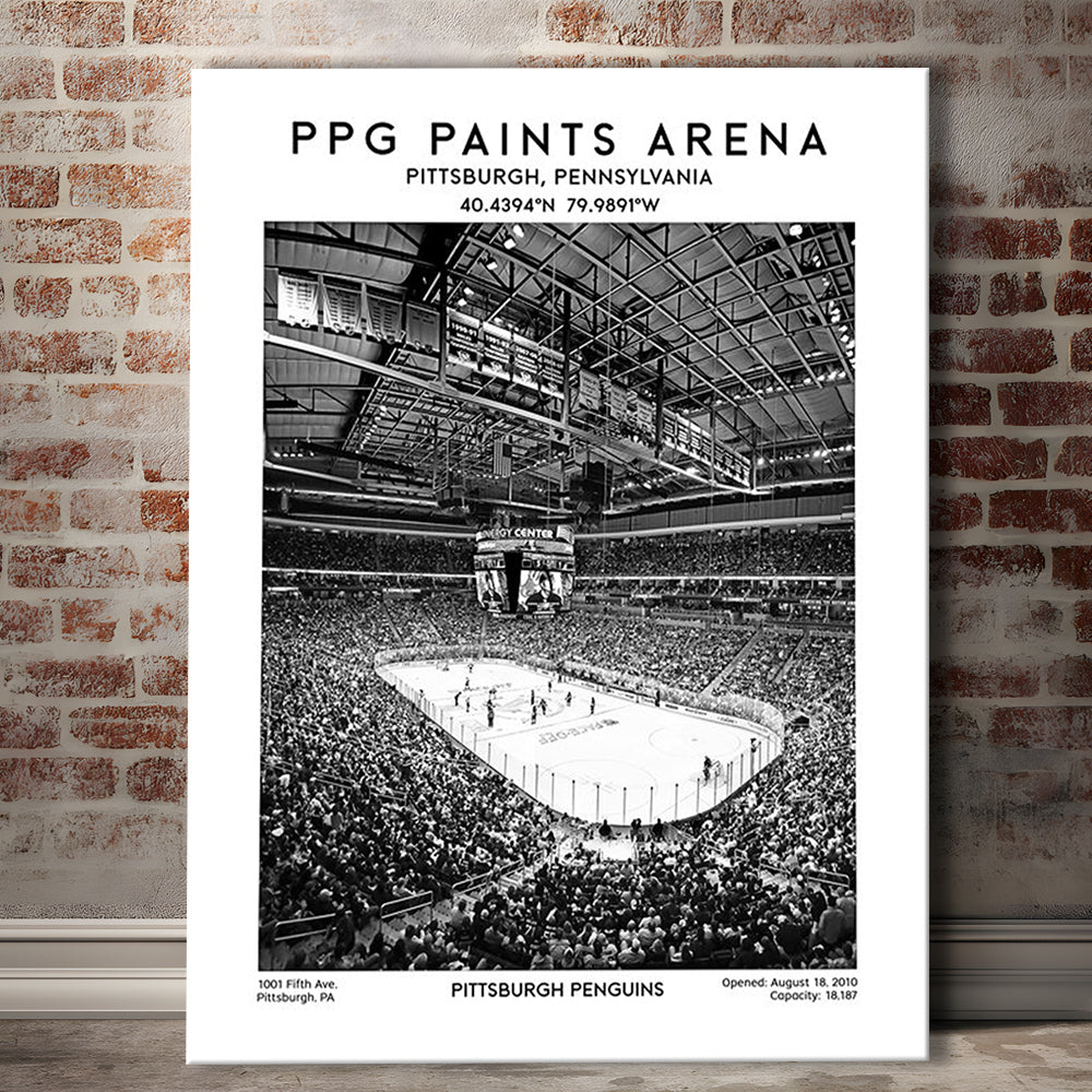 Ppg Paints Arena Stadium Black And White, Pittsburgh Penguins Hockey Stadium Wall Art, Canvas Prints Wall Art, Man Cave Decor