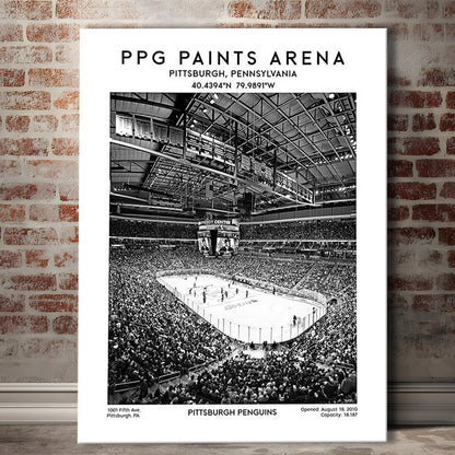 Ppg Paints Arena Stadium Black And White, Pittsburgh Penguins Hockey Stadium Wall Art, Canvas Prints Wall Art, Man Cave Decor