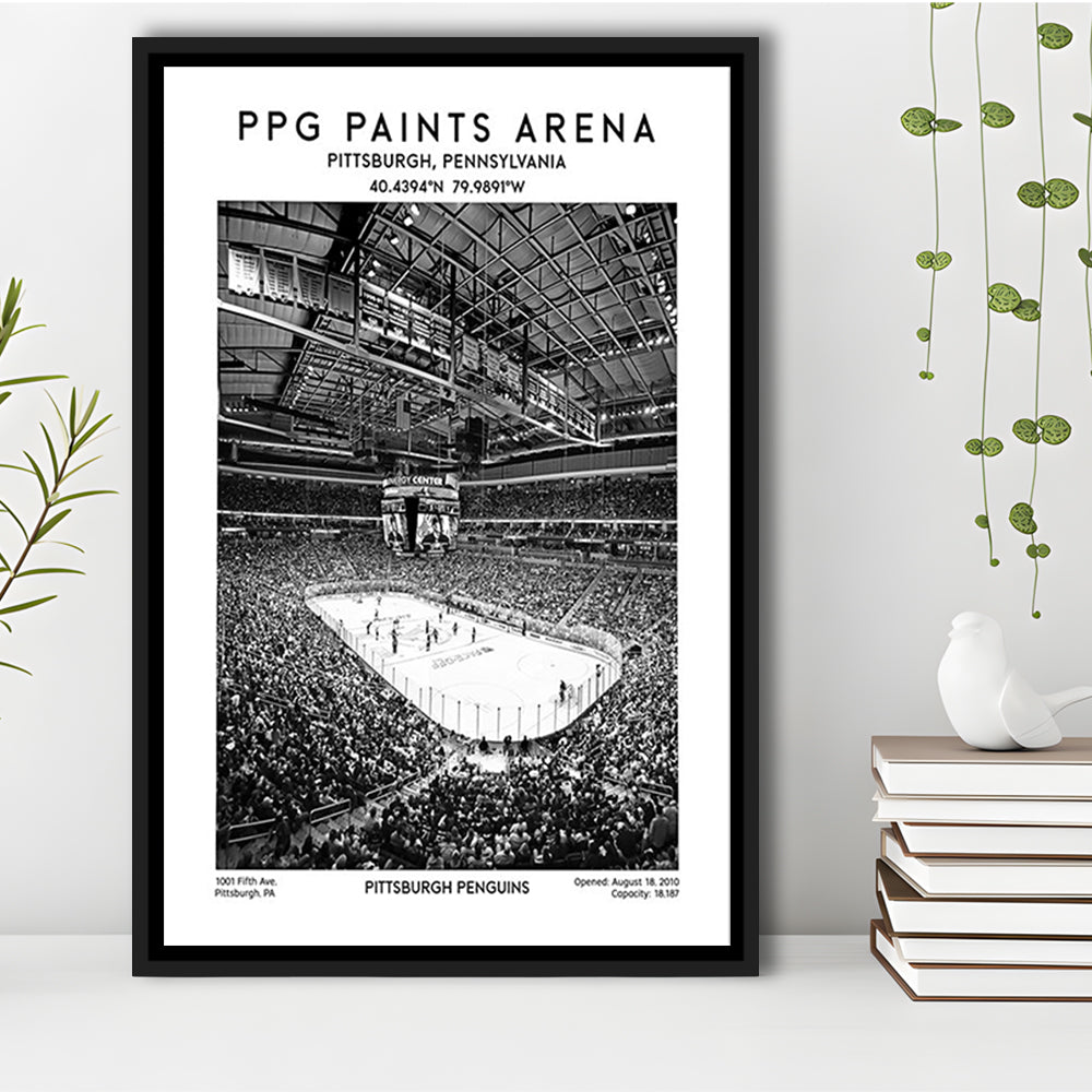 Ppg Paints Arena Stadium Black And White, Pittsburgh Penguins Hockey Stadium Wall Art, Framed Canvas Prints Wall Art