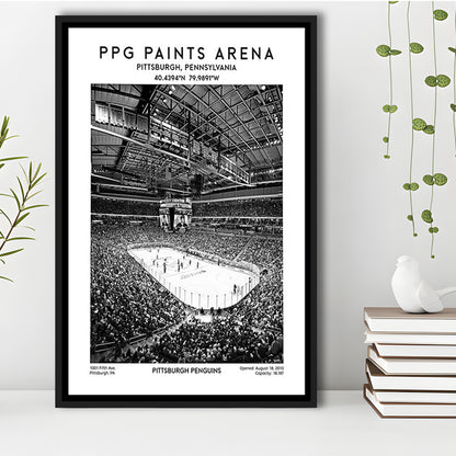 Ppg Paints Arena Stadium Black And White, Pittsburgh Penguins Hockey Stadium Wall Art, Framed Canvas Prints Wall Art