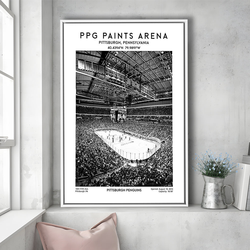 Ppg Paints Arena Stadium Black And White, Pittsburgh Penguins Hockey Stadium Wall Art, Framed Canvas Prints Wall Art