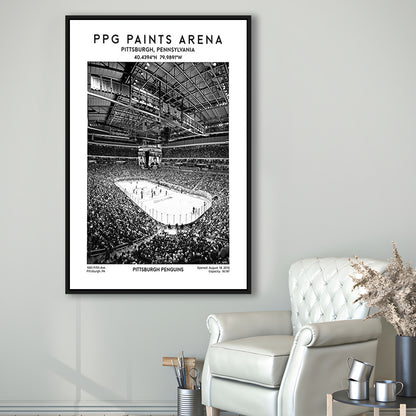 Ppg Paints Arena Stadium Black And White, Pittsburgh Penguins Hockey Stadium Wall Art, Framed Canvas Prints Wall Art