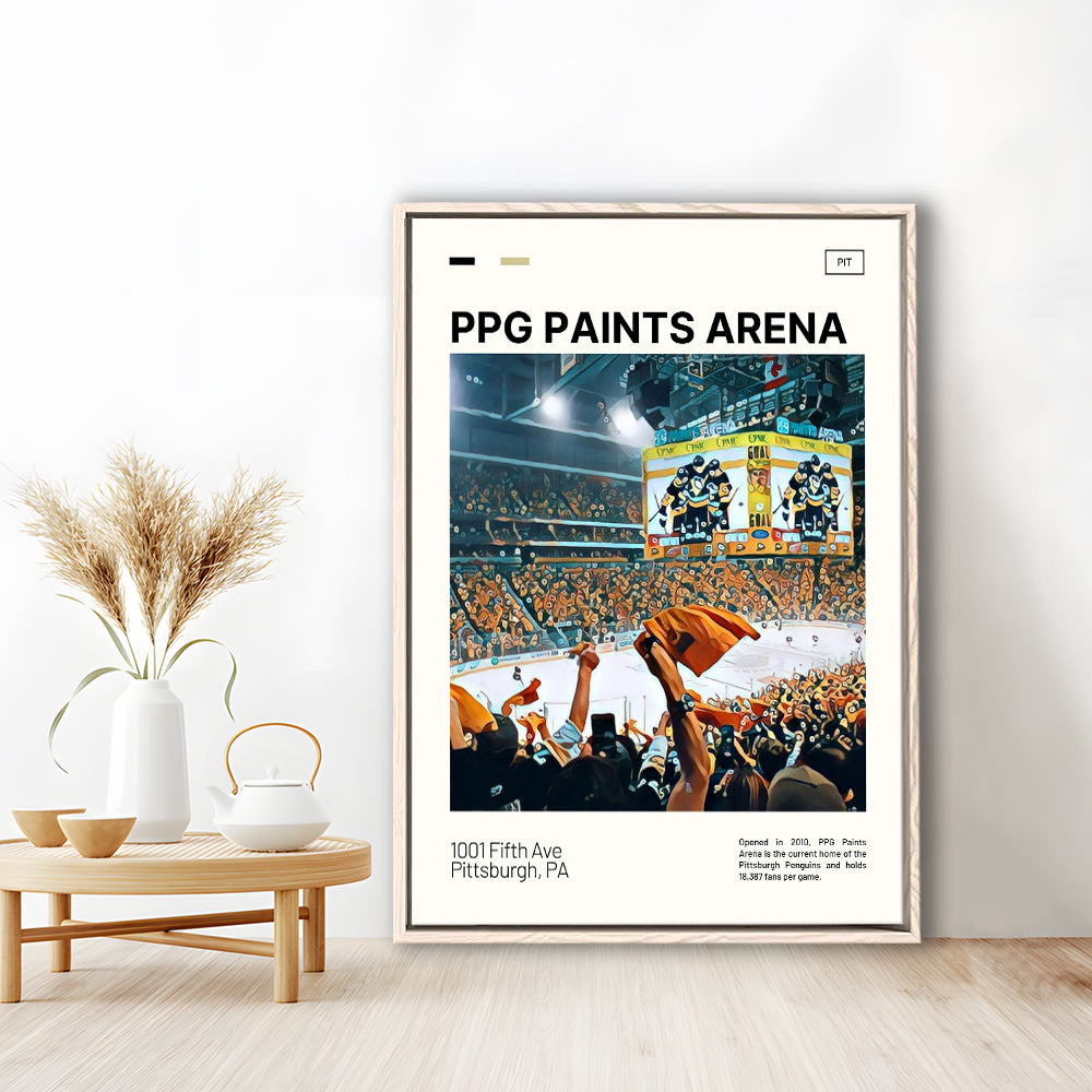 PPG Paints Arena Print, Pittsburgh Penguins Stadium Canvas Art, Man Cave Gift, Floating Framed Canvas Print Wall Art