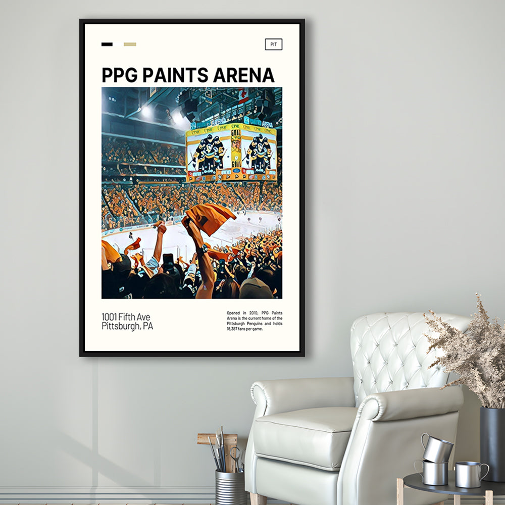PPG Paints Arena Print, Pittsburgh Penguins Stadium Canvas Art, Man Cave Gift, Floating Framed Canvas Print Wall Art