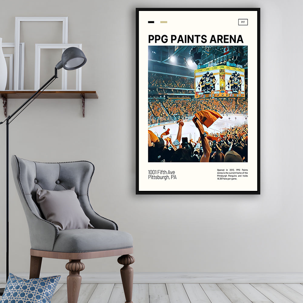 PPG Paints Arena Print, Pittsburgh Penguins Stadium Canvas Art, Man Cave Gift, Floating Framed Canvas Print Wall Art