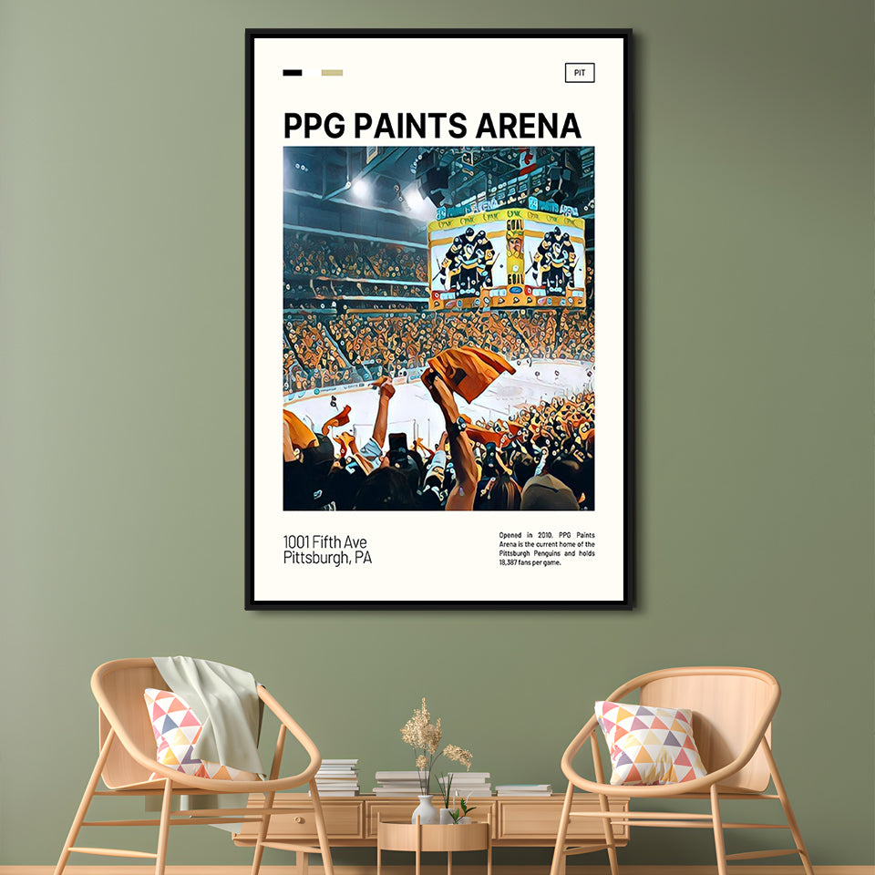 PPG Paints Arena Print, Pittsburgh Penguins Stadium Canvas Art, Man Cave Gift, Floating Framed Canvas Print Wall Art