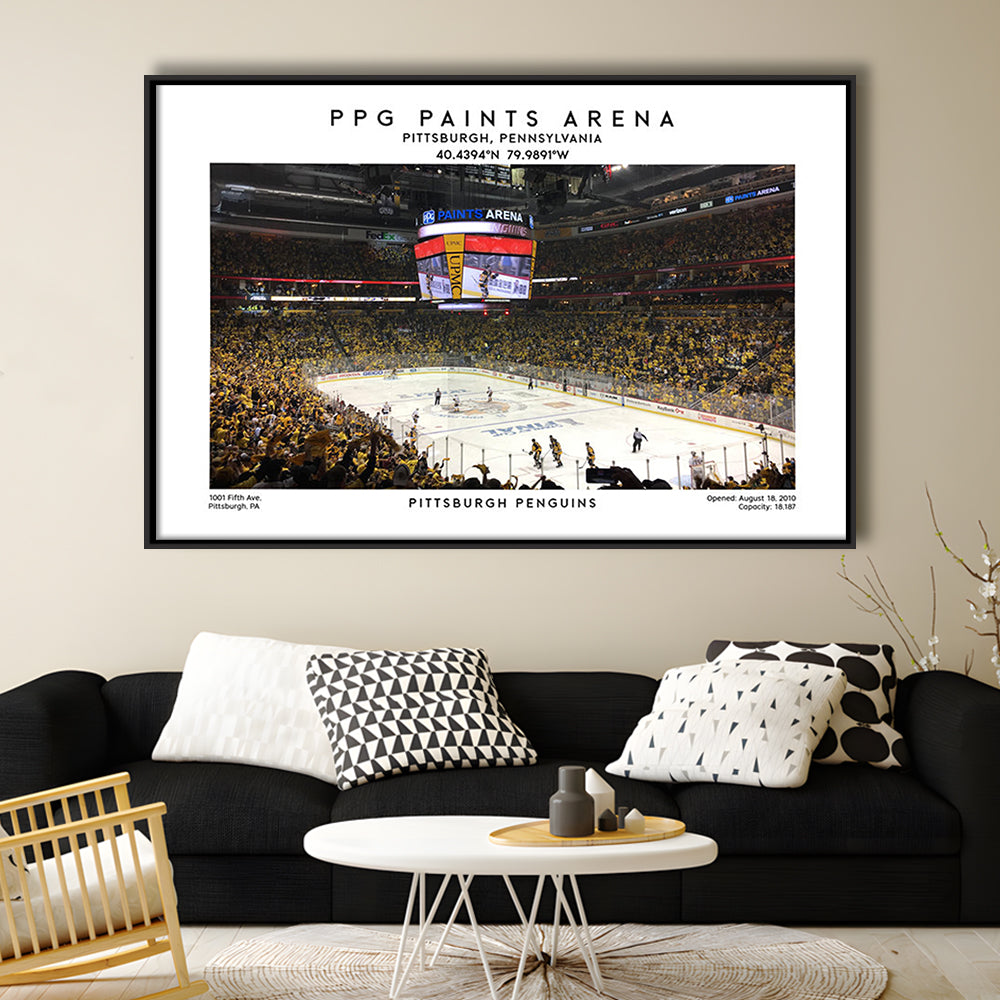 Ppg Paints Arena, Pittsburgh Hockey Stadium Wall Art Print, Sport Art Print, Framed Canvas Print Wall Art