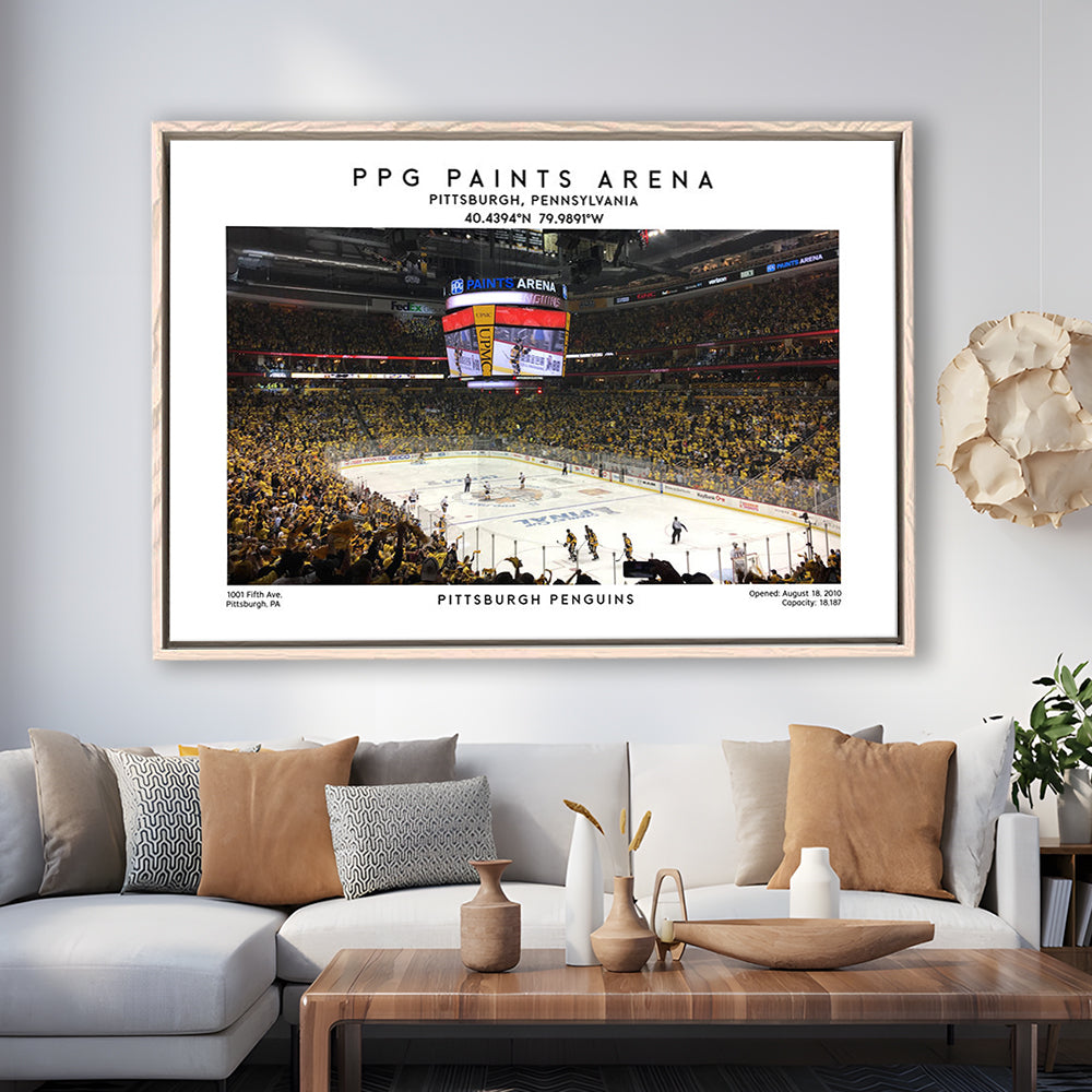 Ppg Paints Arena, Pittsburgh Hockey Stadium Wall Art Print, Sport Art Print, Framed Canvas Print Wall Art