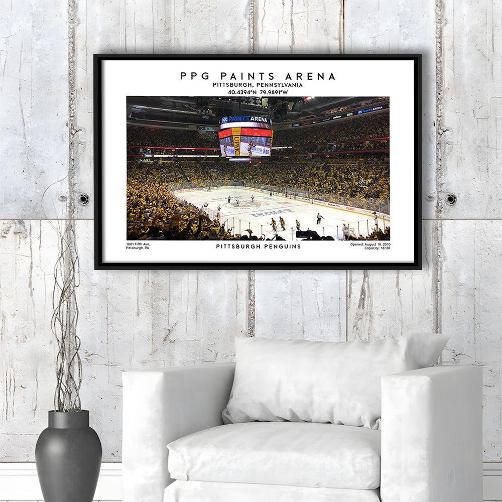 Ppg Paints Arena, Pittsburgh Hockey Stadium Wall Art Print, Sport Art Print, Framed Canvas Print Wall Art