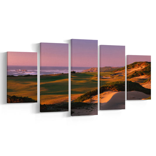 Pacific Dunes Golf Courses Hole 13, Bandon, Oregon, Golf Art Print, 5 Pieces Mixed Canvas Print Wall Art