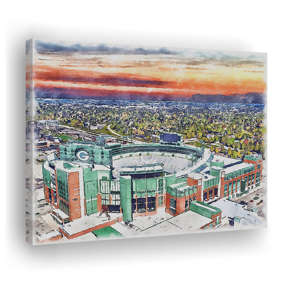 Packers Stadium Painting Canvas, Lambeau Field Watercolor, Sport Art, Gifts for him, Canvas Print Wall Art