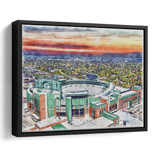 Packers Stadium Painting Canvas, Lambeau Field Watercolor, Sport Gift Art, Framed Canvas Print Wall Art