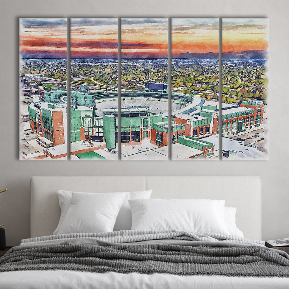 Packers Stadium Painting Canvas, Lambeau Field Watercolor, Sport Art, Extra Large Canvas Print Wall Art