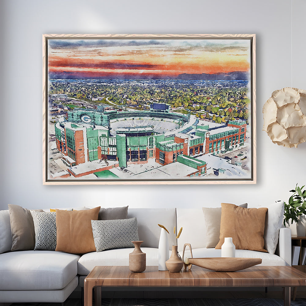 Packers Stadium Painting Canvas, Lambeau Field Watercolor, Sport Gift Art, Framed Canvas Print Wall Art