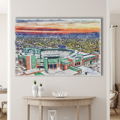 Packers Stadium Painting Canvas, Lambeau Field Watercolor, Sport Art, Gifts for him, Canvas Print Wall Art