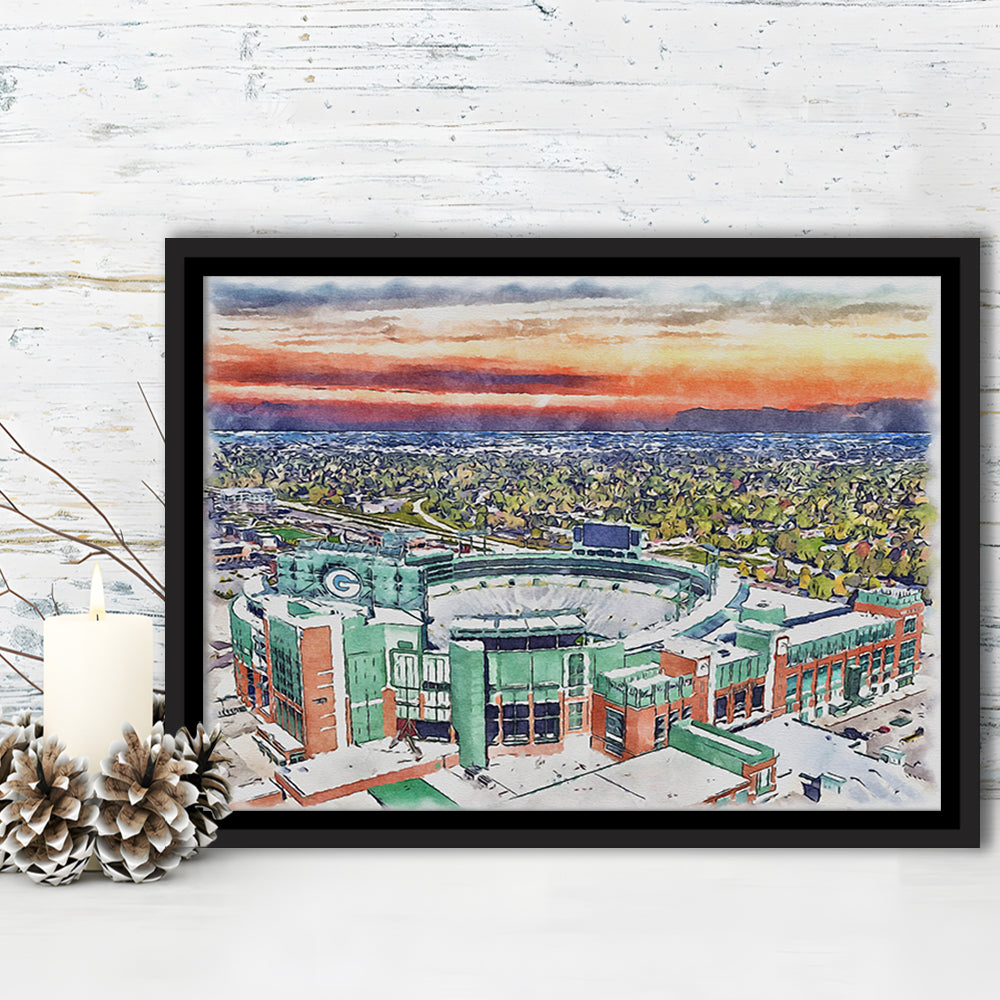 Packers Stadium Painting Canvas, Lambeau Field Watercolor, Sport Gift Art, Framed Canvas Print Wall Art