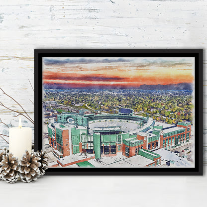 Packers Stadium Painting Canvas, Lambeau Field Watercolor, Sport Gift Art, Framed Canvas Print Wall Art