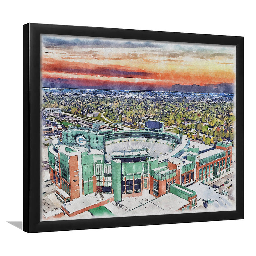 Packers Stadium Painting Canvas, Lambeau Field Watercolor, Sport Gift Art, Framed Art Print Wall Decor