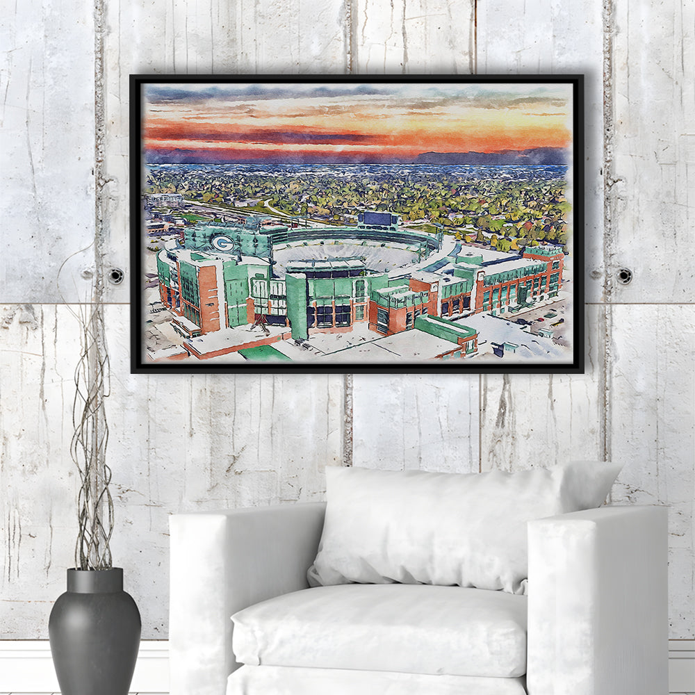 Packers Stadium Painting Canvas, Lambeau Field Watercolor, Sport Gift Art, Framed Canvas Print Wall Art