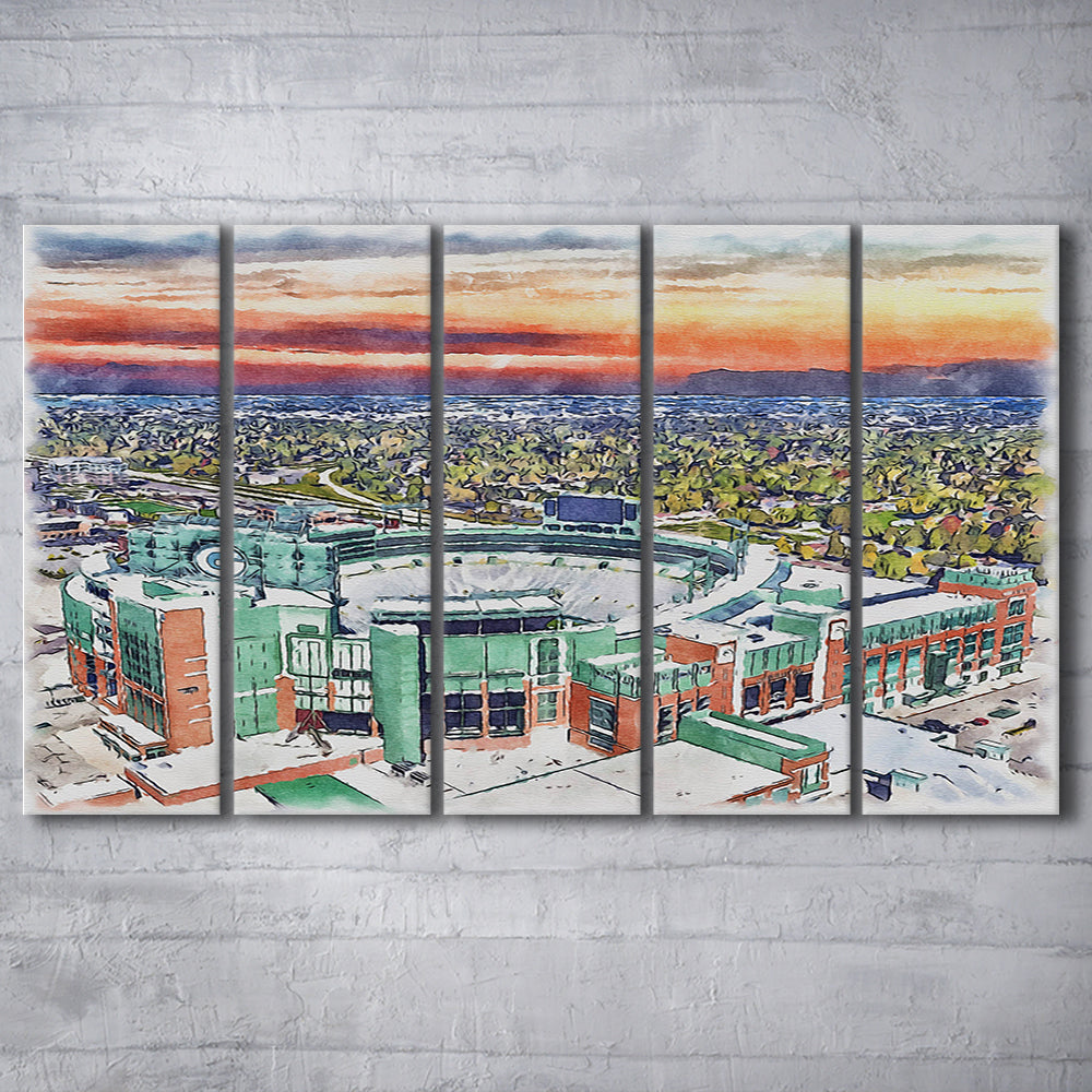 Packers Stadium Painting Canvas, Lambeau Field Watercolor, Sport Art, Extra Large Canvas Print Wall Art