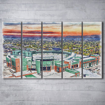 Packers Stadium Painting Canvas, Lambeau Field Watercolor, Sport Art, Extra Large Canvas Print Wall Art