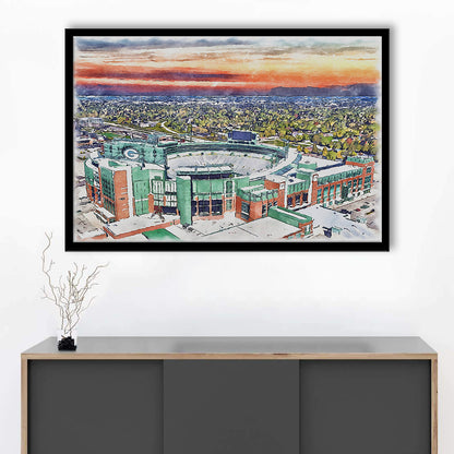 Packers Stadium Painting Canvas, Lambeau Field Watercolor, Sport Gift Art, Framed Art Print Wall Decor