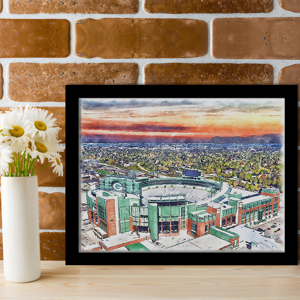 Packers Stadium Painting Canvas, Lambeau Field Watercolor, Sport Gift Art, Framed Art Print Wall Decor