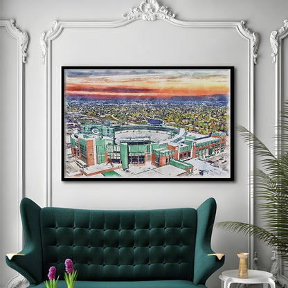 Packers Stadium Painting Canvas, Lambeau Field Watercolor, Sport Gift Art, Framed Art Print Wall Decor