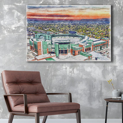 Packers Stadium Painting Canvas, Lambeau Field Watercolor, Sport Art, Gifts for him, Canvas Print Wall Art