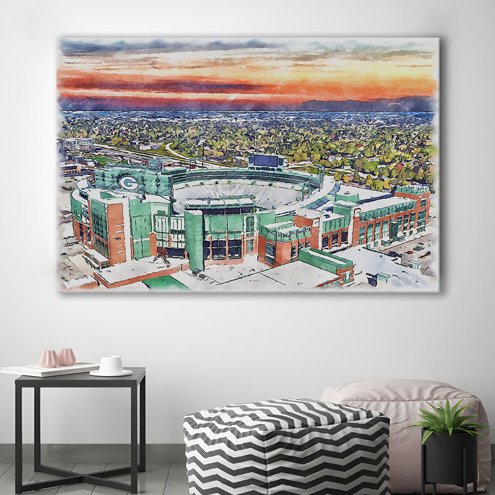 Packers Stadium Painting Canvas, Lambeau Field Watercolor, Sport Art, Gifts for him, Canvas Print Wall Art