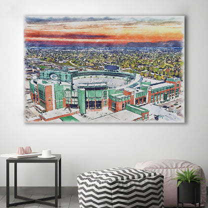 Packers Stadium Painting Canvas, Lambeau Field Watercolor, Sport Art, Gifts for him, Canvas Print Wall Art