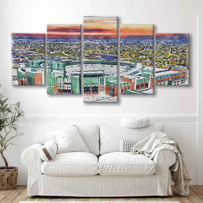 Packers Stadium Painting Canvas, Lambeau Field Watercolor, Sport Art, Mixed 5 Panel, Canvas Print Wall Art