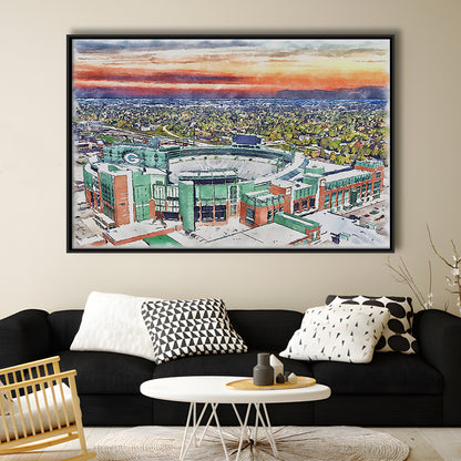 Packers Stadium Painting Canvas, Lambeau Field Watercolor, Sport Gift Art, Framed Canvas Print Wall Art