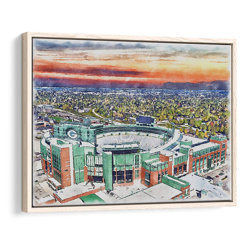 Packers Stadium Painting Canvas, Lambeau Field Watercolor, Sport Gift Art, Framed Canvas Print Wall Art