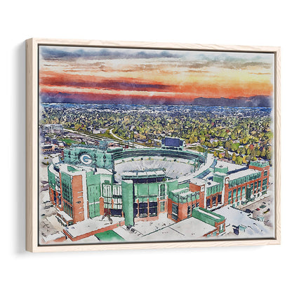 Packers Stadium Painting Canvas, Lambeau Field Watercolor, Sport Gift Art, Framed Canvas Print Wall Art