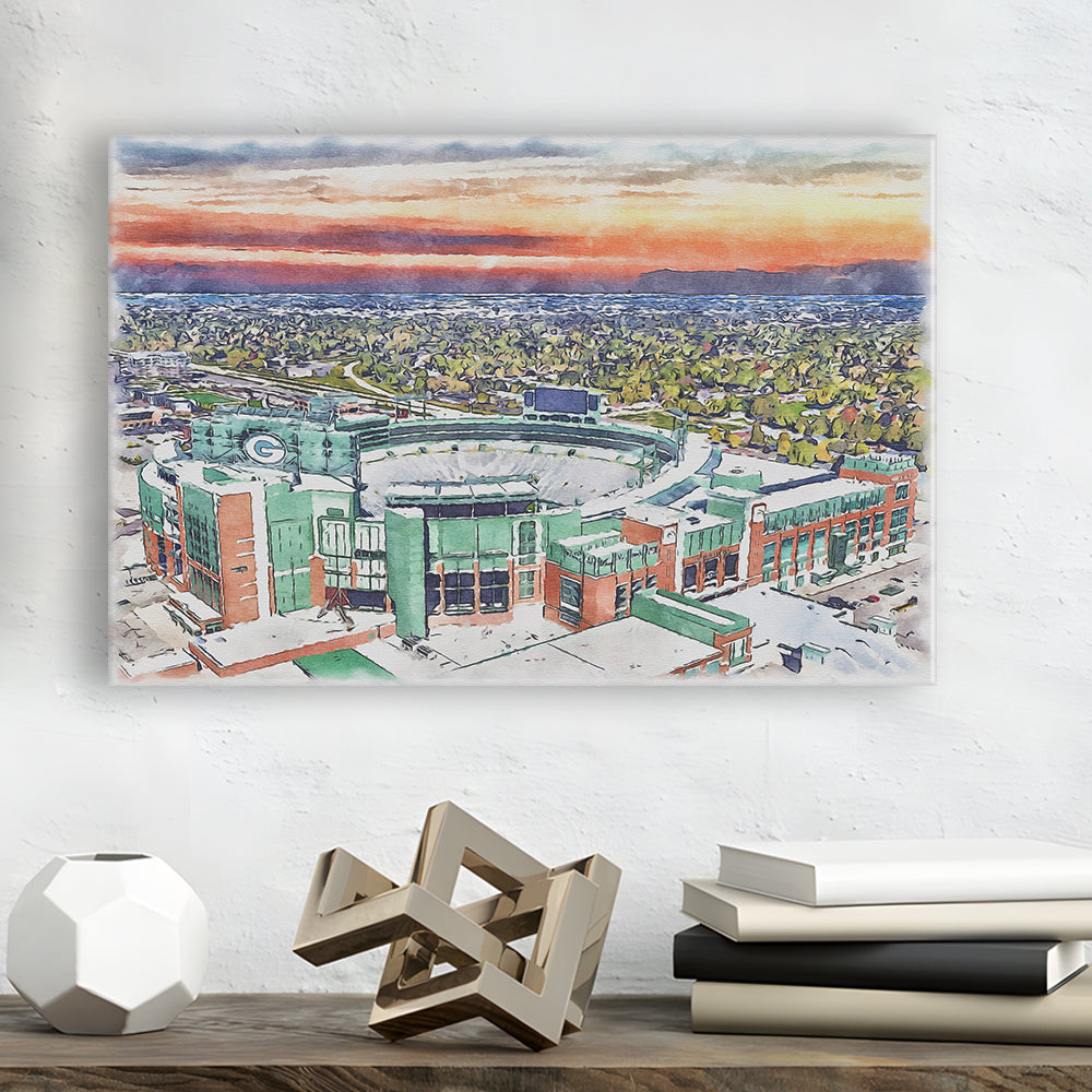 Packers Stadium Painting Canvas, Lambeau Field Watercolor, Sport Art, Gifts for him, Canvas Print Wall Art